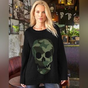 Wooden Ships Camo Skull Crew Chunky Sweater Size S/M